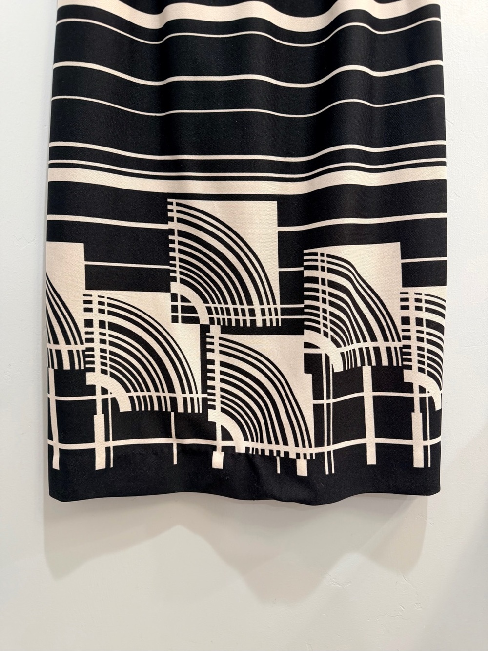 Vintage 70s Art Deco Geometric Maxi Skirt Black Cream Striped Mid Century M - Picture 3 of 9